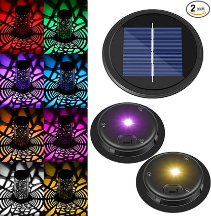 Replacement Solar Light Parts 2 Mode 2 Pack Warmwhite and RGB Color-Changing ,Solar Lights Replacement Top, Inserts for Lanterns, Waterproof DIY Outdoor Garden Patio Decor 3.53inch