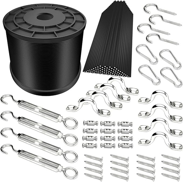 YQL Outdoor String Lights Hanging Kit,Globe String Lights Suspension Kit,164ft Black Vinyl-Coated 304 Stainless | Lumora