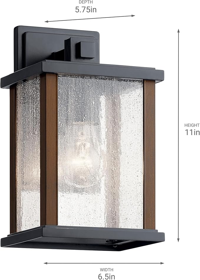 Kichler Marimount 11" 1 Light Outdoor Wall Light with Clear Ribbed Glass in Black | Lumora