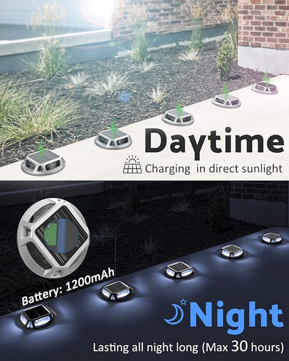 JACKYLED Solar Dock Lights Marine Driveway Lights, IP68 Waterproof 12 LED Solar Powered Warning Step Lights, Aluminum Road Marker for Boat Deck Garage Parking Lot Sideway (8 Pack)