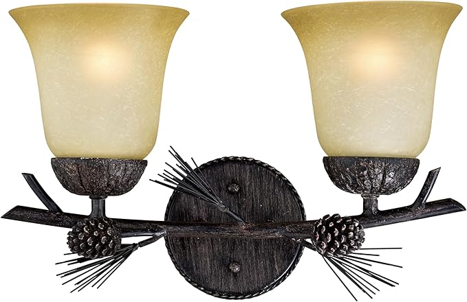 VAXCEL Sierra 2-Light 15 inch Wide Black Walnut Rustic Bathroom Vanity Lighting Fixture, Creme Cognac Glass Shade | Lumora