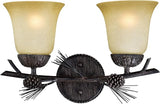 VAXCEL Sierra 2-Light 15 inch Wide Black Walnut Rustic Bathroom Vanity Lighting Fixture, Creme Cognac Glass Shade | Lumora