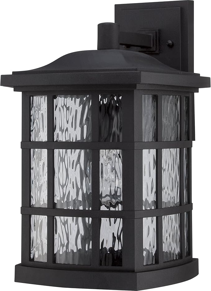 Quoizel Stonington Outdoor Wall Lantern, Coastal Armour 15.5 Inch 1-Light Mystic Black Vintage Wall Sconce, Clear Water Glass, 100W, Decorative Outside Lights for Patio, Porch, Garage or Yard