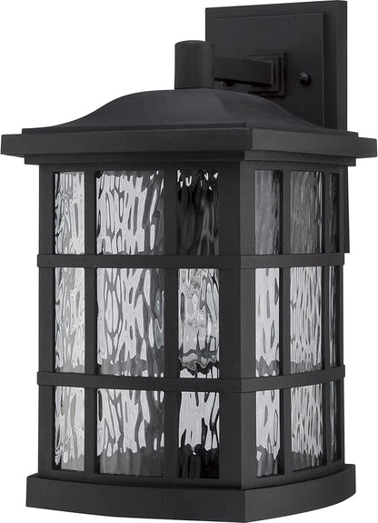 Quoizel Stonington Outdoor Wall Lantern, Coastal Armour 15.5 Inch 1-Light Mystic Black Vintage Wall Sconce, Clear Water Glass, 100W, Decorative Outside Lights for Patio, Porch, Garage or Yard