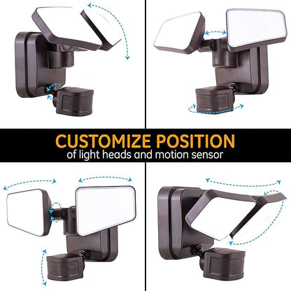 Enbrighten 2-in-1 LED Flood Light Outdoor, Security Light, 2480 Lumens, 2 Adjustable, 2200K-5000K, Motion Sensor Outdoor Light, Bronze, 2 Head, Perfect for Driveway, Garage, and More, 40768