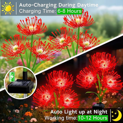 Solar Garden Flower Lights Outdoor, 4 Pack Red Spider Lily with Glowing Stems, Waterproof LED Yard Lawn Pathway Decor, Elegant Patio Garden Decoration, Mother’s Day Gifts for Mom, Grandma, Women