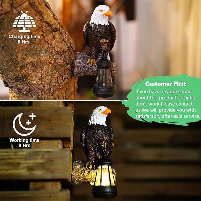 Eagle Tree Hugger with Solar Lantern - Resin Eagle Statue for Outdoor Garden Decor - Ideal Eagle Housewarming & | Lumora