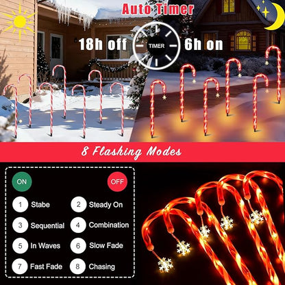 20 Pack 36" Candy Cane Lights Outdoor Pathway with Timer 6/18H, Real 30" (36" with Stake) Tall Candy Cane Pathway Lights, 62FT Christmas Decorations Outside, 8 Modes Warm LED Lights with Snowflake