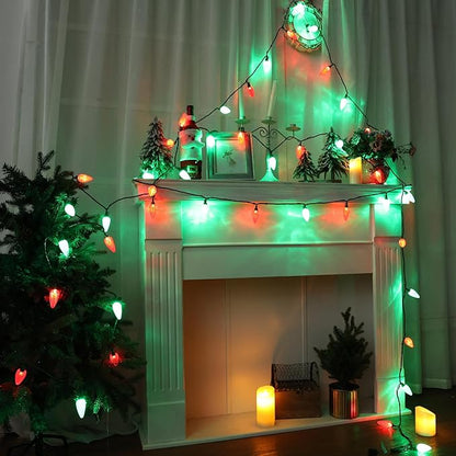 Brizled Red & Green Christmas Lights, 33ft 50 LED Faceted C9 Christmas Lights, Connectable Indoor Outdoor Roof String Light, 120V UL Certified Xmas Tree Light for Xmas Holiday Yard Garden Party