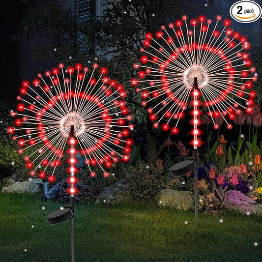 2 Pack 250LED Solar Garden Lights Outdoor, Dual Lighting Modes Firework Lights Solar Powered, Waterproof Twinkle Fairy Light Outside for Yard Patio Pathway Christmas Party Decorative(Red)
