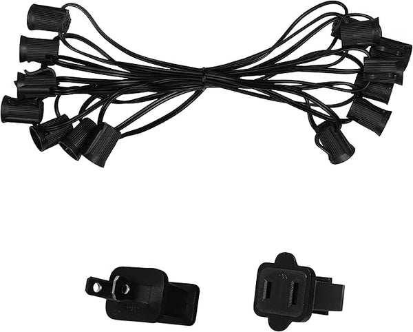 Wintergreen Lighting C9/E17 Light Stringer, 12' Socket Spacing, Outdoor String Light Patio Stringer, Fits C9/E17 | Lumora