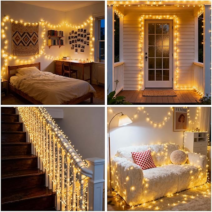 Christmas String Lights (Warm White - Steady, 25FT), Mini LED String Lights, Waterproof Mini Fairy Lights for Outdoor Indoor Holiday Party Patios Wedding Valentines Day Halloween Xmas Decor
