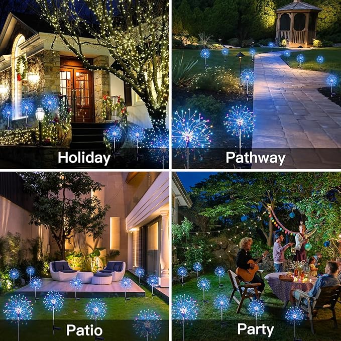 suddus Solar Garden Lights Outdoor Waterproof Decorative, 2Pack 150LED Firework Lights 8 Modes, Multicolor Solar | Lumora