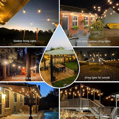 200FT Commercial Outdoor String Lights with 60+3 Replaceable S14 Edison Bulbs 2200K, Weatherproof for Patio Outside, 2Pack Linkable, Hooks and Zip Ties Included