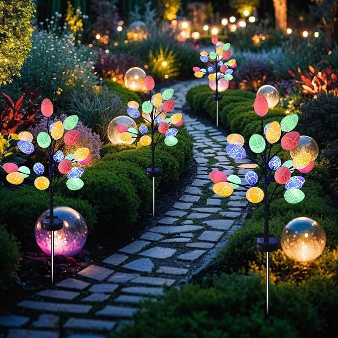 Solar Easter Egg Lights, Colorful Garden Swaying Firefly Light Outdoor Easter Lights Waterproof Solar Stake Light for Pathway Landscape Lawn Yard Porch Patio Spring Easter Decoration (L)