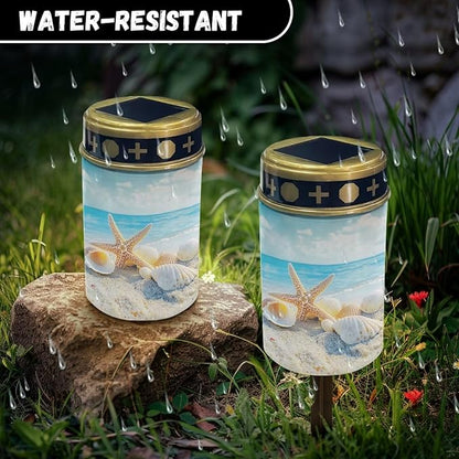 ZOUTAIRONG Conch Sea Turtle Design Solar Outdoor Lights, Solar Light for Cemetery Grave, Waterproof Solar Powered Yard Walkway Lighting Garden Stake for Path, Landscape, Lawn