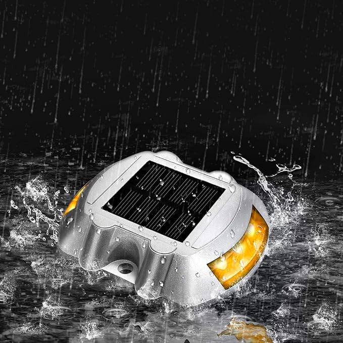 JIGUOOR Solar Deck Lights LED Driveway Lights Solar Powered Dock Light Outdoor IP68 Waterproof Road Markers for Step Sidewalk Stair Boat Garden Ground Pathway Yard (Yellow, 14 Pack)