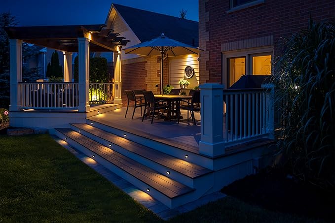 GKOLED Low Voltage Recessed LED Step Riser Light, Diameter 1" Mini Size, Landscape Lighting for Outdoor Deck Stair Railing Post, Die-cast Aluminum, 9-15V, 3000K, Black, 12-Pack, Gen 2