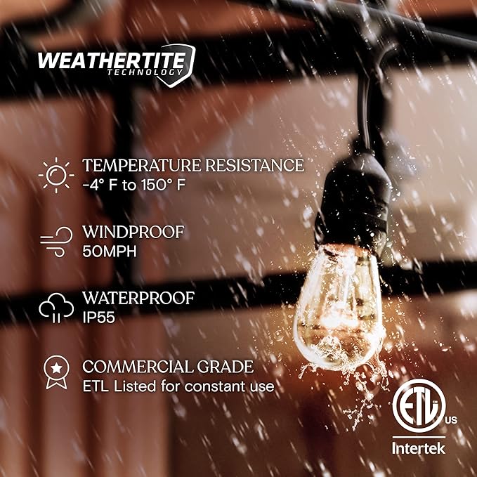Brightech Bundle Deal: 72Ft (48+24) Ambience Pro Outdoor String Lights - Commercial Grade Waterproof Patio Lights with Dimmable Incandescent Edison Bulbs, Porch String Lights for Patio,