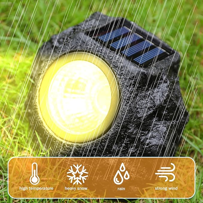 Solar Rock Lights for Outside 2PCS Waterproof Realistic Stone Solar Spotlight with LED Warming Lighting Solar Ground Lights for Pathway Walkway Yard Garden Decorations, Solar Rocks, Style 1
