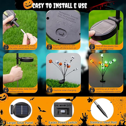 Halloween Decorations Outdoor Solar Scary Eyeball Lights,18LED Green Eyeball Swaying Firefly Lights,Waterproof Solar Halloween Path Lights for Yard Garden Lawn Party Decor(2pack)