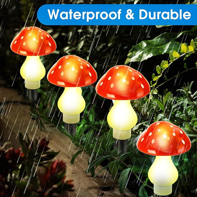 Reginary 12 Pcs Outdoor Lamp Solar Mushroom Light up Garden Mushroom Lights 8 Modes Waterproof Lamp Outside Decor for Holiday Yard Patio Pathway Lawn Ornament(Red,Classic)