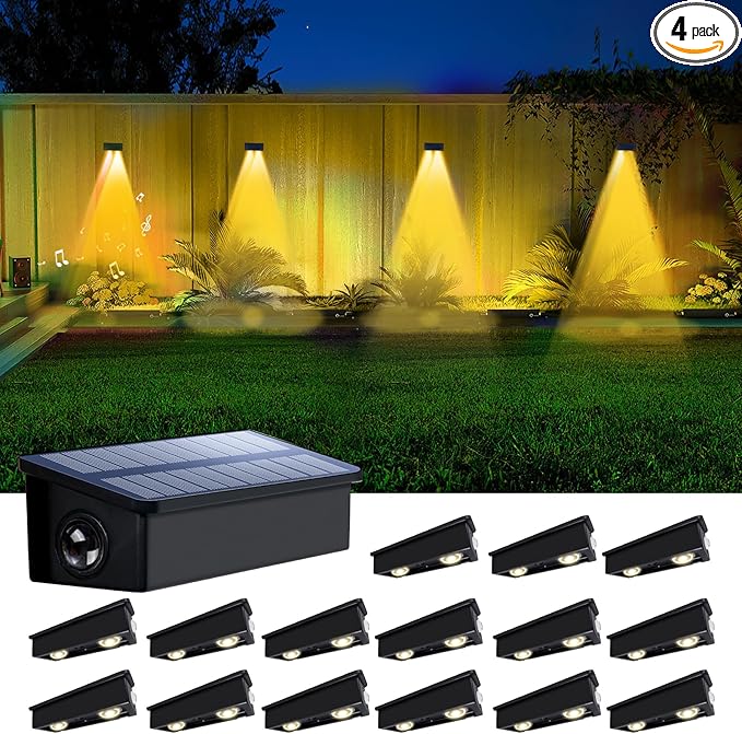 Solar Fence Lights Outdoor Waterproof LED Spot Lens for Step, Wall, Deck, Patio, Yard, Rail, Garage, Pool, Stair, Walkway, Garden Landscaping Enhanced Security Easy Install Warm White 16 pack