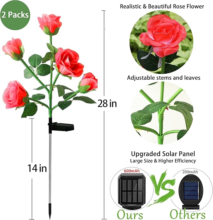 10 LED 7-Color Changing Solar Rose Flower Lights Garden Decorations Outdoor Waterproof Decorative Stake Lights for | Lumora