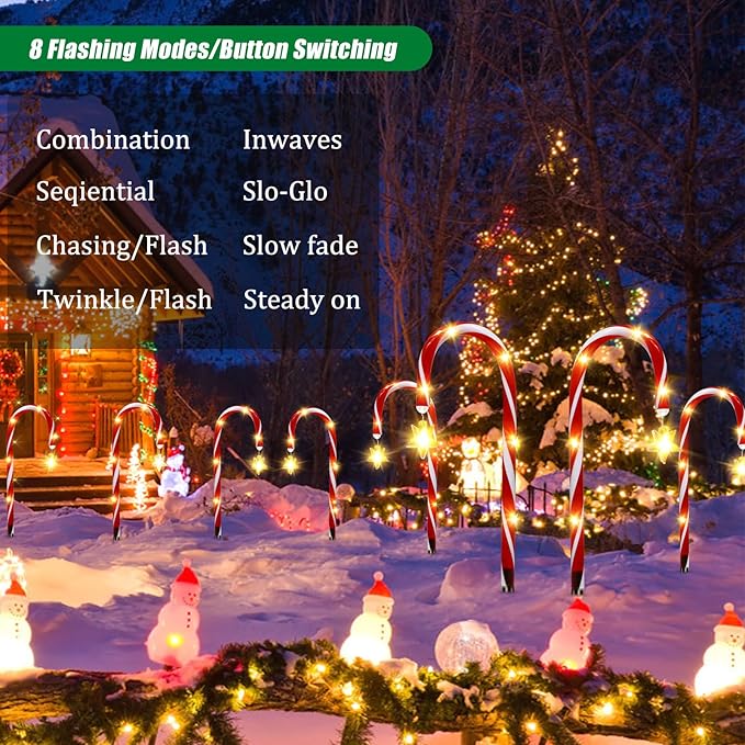 12 Pack Outdoor Christmas Decorations Solar Candy Cane Lights Solar Christmas Pathway Lights Outdoor Waterproof | Lumora