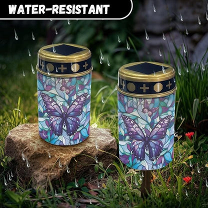 Purple Butterfly Cemetery Solar Lights Memorial Solar Lights Waterproof Grave Decorations Gifts for Cemetery Home Outdoors Lawn Outdoor Yard Patio