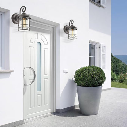 MICSIU 9.8" Oil Rubbed Bronze Outdoor Wall Sconce, Exterior Light Fixture with Round Seedy Glass Cylinder, 5.5" W Waterproof Outside Wall Mount Lantern for House, Porch, Garage, E26 Base