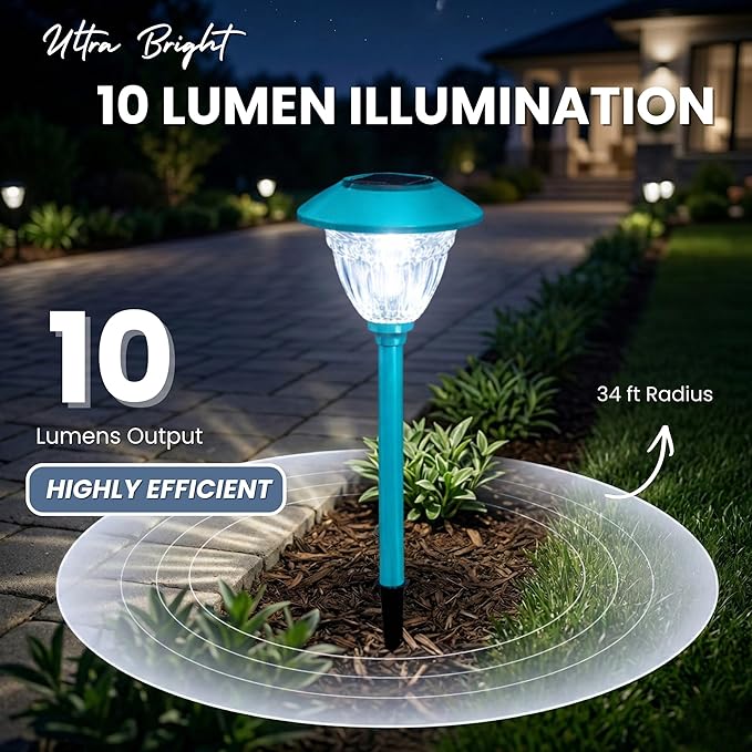 Energizer Solar Outdoor Garden Lights - 10 Pack LED Driveway Solar Lights with 10 Lumen Output & Patterned Glass & Metal Finish, IP65 Waterproof & Easy to Install Garden Lights for Outside - Turquoise