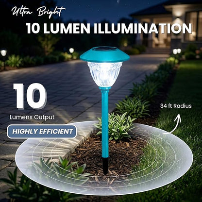 Energizer Solar Outdoor Garden Lights - 10 Pack LED Driveway Solar Lights with 10 Lumen Output & Patterned Glass & Metal Finish, IP65 Waterproof & Easy to Install Garden Lights for Outside - Turquoise