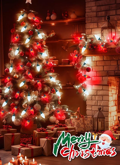 Moonflor C9 LED Christmas Lights Outdoor, 100ft Feet 100 LED Strawberry String Lights with 50 Spring Clamps, Waterproof Commercial Grade Extendable for Indoor Outdoor,Red and Pure White