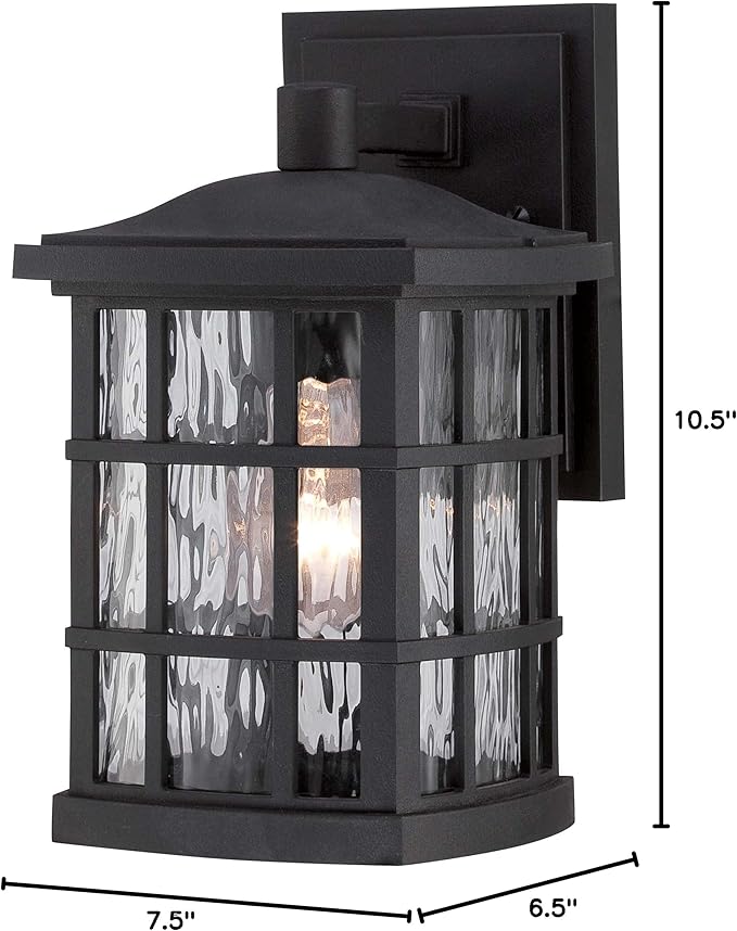 Quoizel Stonington Outdoor Wall Lantern, Coastal Armour 10.5 Inch 1-Light Mystic Black Vintage Wall Sconce, Clear Water Glass, 100W, Decorative Outside Lights for Patio, Porch, Garage or Yard