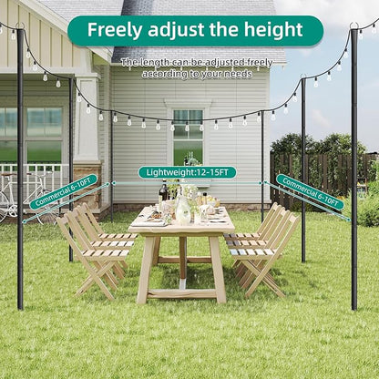 4 Pack String Light Poles, 10Ft Light Poles for Outside, Metal Poles with Fork, Lighting Hanging Post Accessories for Patio Decor Garden Backyard Yard Front Porch Outside Decorations
