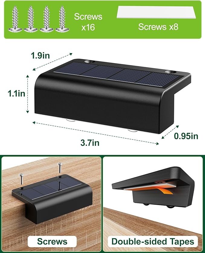 Bridika 8 Pack Solar Deck Lights, Lens Led Solar Lights Outdoor Waterproof, Fence Light Solar Powered for Deck, Step, Stair, Railing, Patio and Backyard (Warm White)