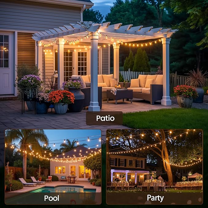 Outdoor String Lights 50 FT 26 Shatterproof LED Bulbs, UL Certified Patio Lights Outdoor Light Strings Waterproof for Patio Yard Outside Party Wedding, Connectable Dimmable 25 Sockets 2700K