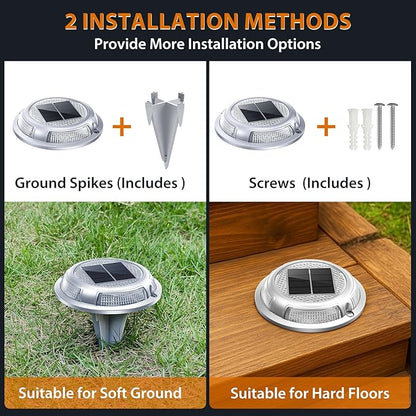 Solar Deck Lights,2 Pack Driveway Dock Light 2 Colors in 1 Solar Powered Lights Outdoor IP68 Waterproof Driveway Marker for Warning Step/Garden/Sidewalk/Pathway/Yard (Warm White & Cool White)