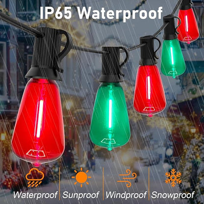 50Ft Outdoor Multicolor String Lights, LED Dimmable Christmas Red/Green Lights Outdoor Waterproof with 25 ST38 Red/Green LED Bulbs, 2700k Shatterproof for Backyard Gazebo Porch Garden Outside Decor