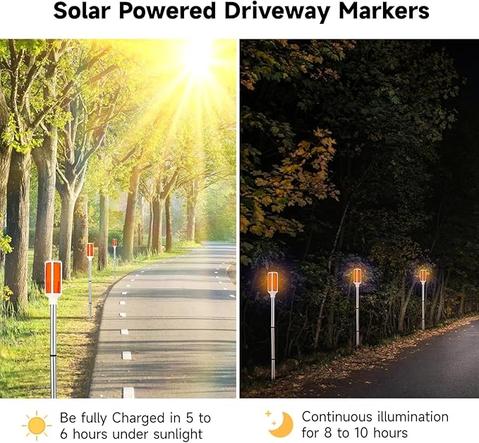Joyibay 5 PCS Solar Powered Driveway Markers, Solar Warming Landscape Lights, Solar Outdoor Driveway Lights, Landscape Driveway Reflectors on Poles for Snow Road Yard (Orange)