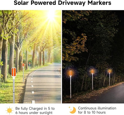 Joyibay 5 PCS Solar Powered Driveway Markers, Solar Warming Landscape Lights, Solar Outdoor Driveway Lights, Landscape Driveway Reflectors on Poles for Snow Road Yard (Orange)
