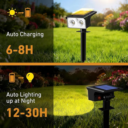 btfarm Solar Spot Lights Outdoor Waterproof, 2 Pack/3 Modes Motion Sensor Lights, Solar Powered Spotlights 2-in-1 Auto On/Off for Outside Pathway Yard Garden Landscape Lighting, Warm White