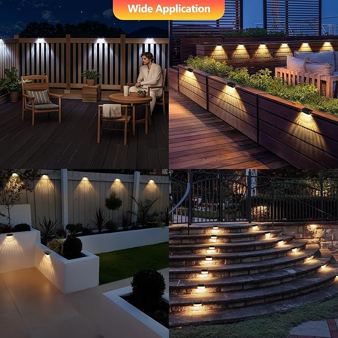 BrizLabs Solar Fence Lights Outdoor, 12 Pack 3 Colors & 6 Modes LED Solar Deck Lights, Warm White Outdoor Step Light IP65 Waterproof, Cool White Wall Light Fence Lighting for Patio Yard Pool Railing