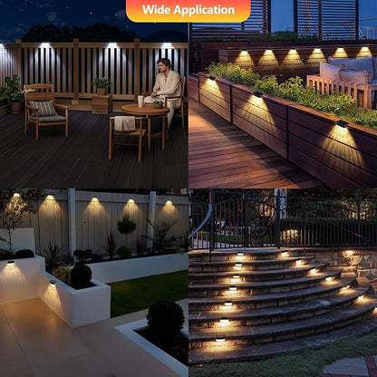 BrizLabs Solar Fence Lights Outdoor, 12 Pack 3 Colors & 6 Modes LED Solar Deck Lights, Warm White Outdoor Step Light IP65 Waterproof, Cool White Wall Light Fence Lighting for Patio Yard Pool Railing