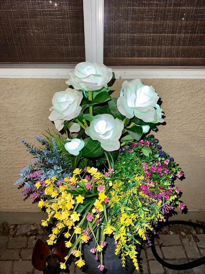 Solar Garden Lights Outdoor: 10 Waterpoof Artificial Rose Flower 2 Pack - White LED Landscape Lighting Fairy Decorations for Outside Yard Patio Lawn Jardin - Christmas Gifts for Mom Grandma