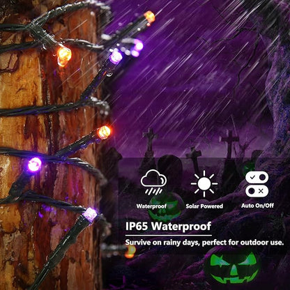 Joomer 2 Pack Orange Purple Halloween Solar String Lights, Total 144 FT 400 LED 8 Modes Waterproof Solar String Lights Outdoor for Halloween Decorations