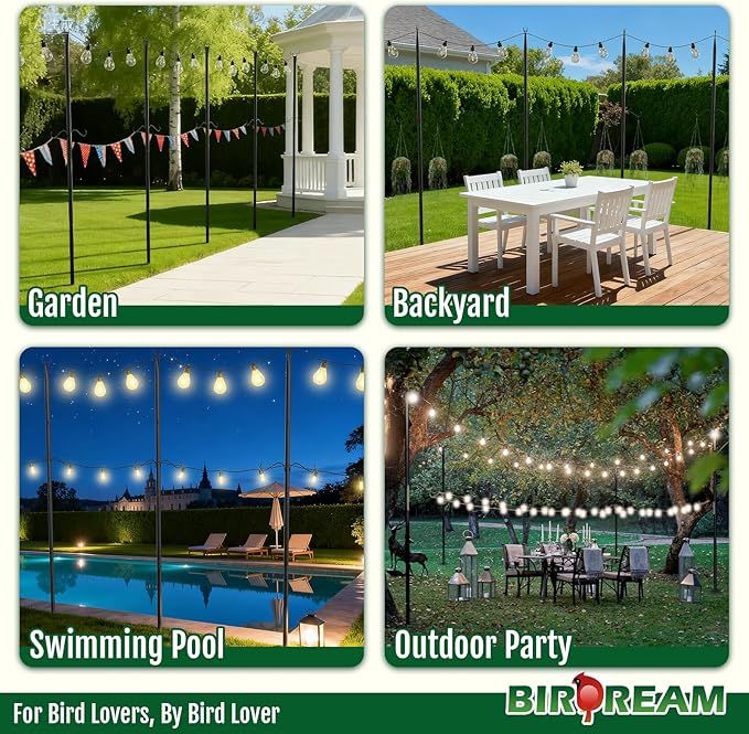 Birdream 4 Pack 10FT String Light Poles for Outside with Shepherd's Hook, Metal Pole - Outdoor Lighting Accessory | Lumora