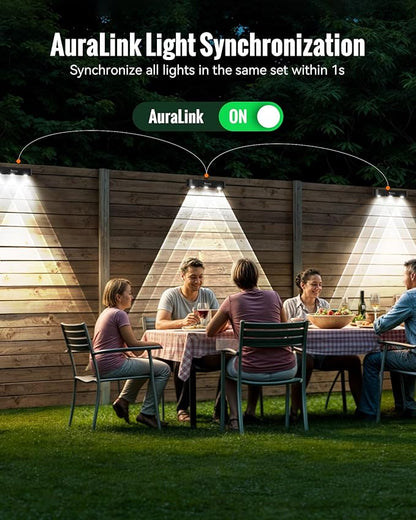 Solar Outdoor Fence Lights Solar Powered, 60LM RGB Outdoor Solar Lights with Sync Group Control & 10 Light Modes, Solar Lights Outdoor Waterproof IP65 for Outside Porch, Wall, Deck (16 Pack)