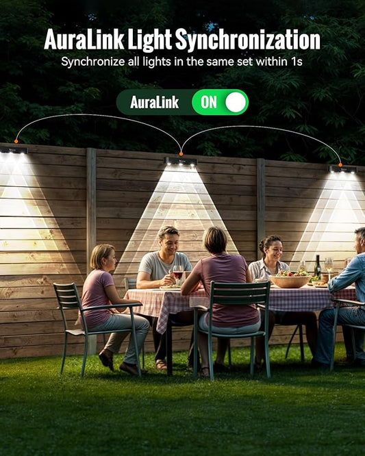 Solar Outdoor Fence Lights Solar Powered, 60LM RGB Outdoor Solar Lights with Sync Group Control & 10 Light Modes, Solar Lights Outdoor Waterproof IP65 for Outside Porch, Wall, Deck (16 Pack)